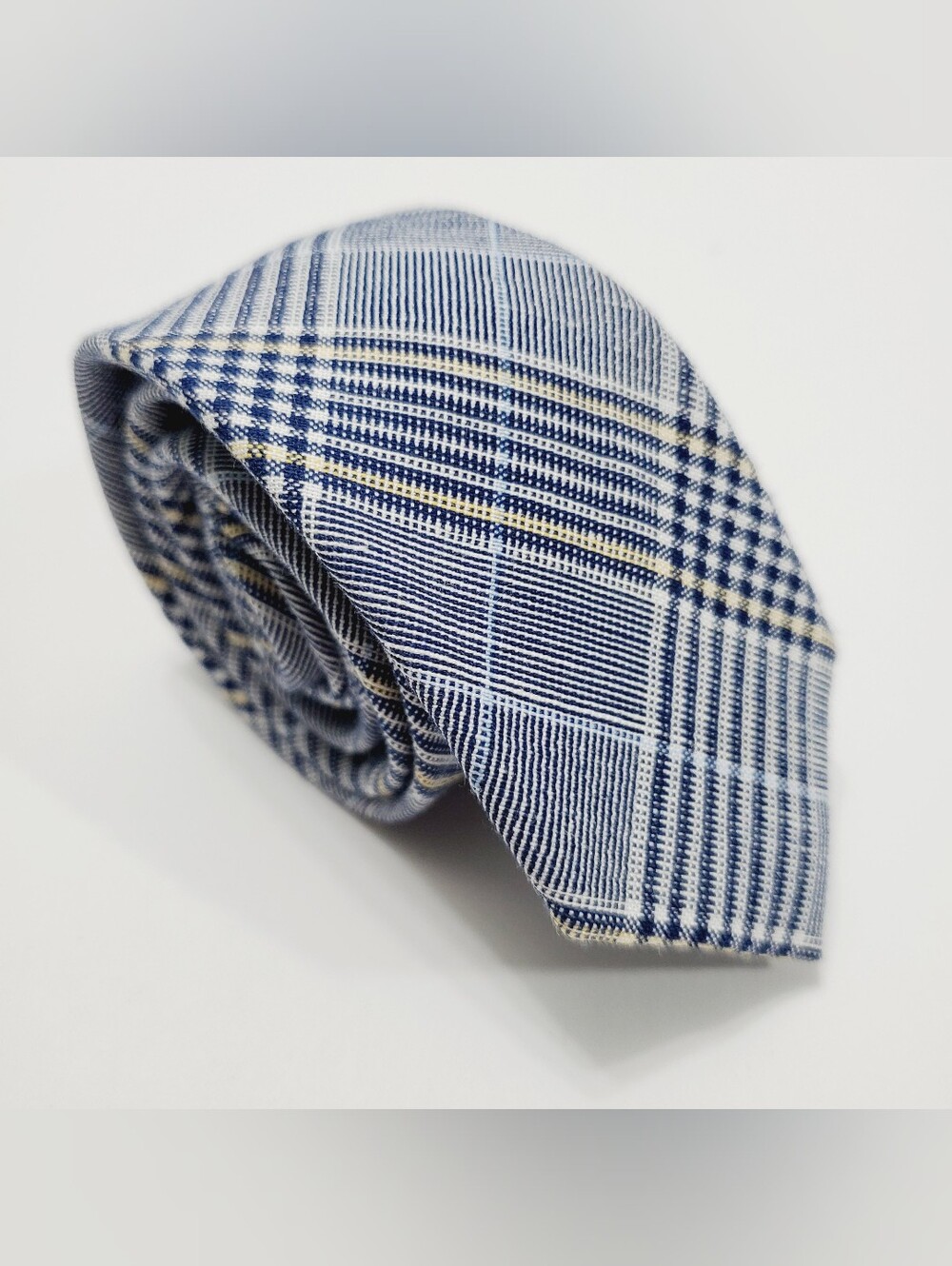Penguin Men's Cotton Blend Neck Tie Blue Plaid Pattern Skinny 59x2.5"